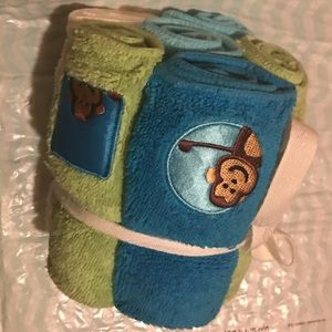 Washcloths 6 Cotton Blue White Green Monkey towels